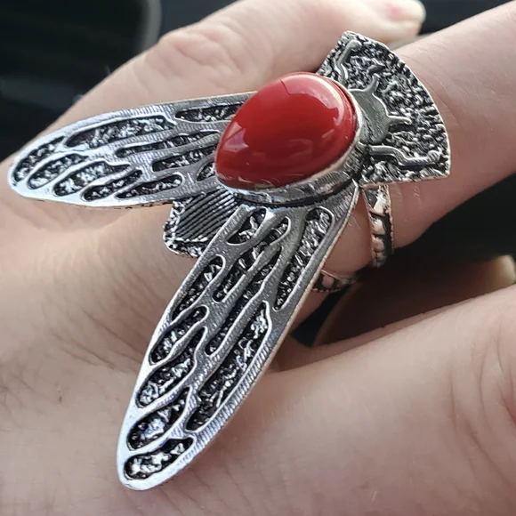 New Coral Flying Insect Silver Ring. - Picture 14 of 14